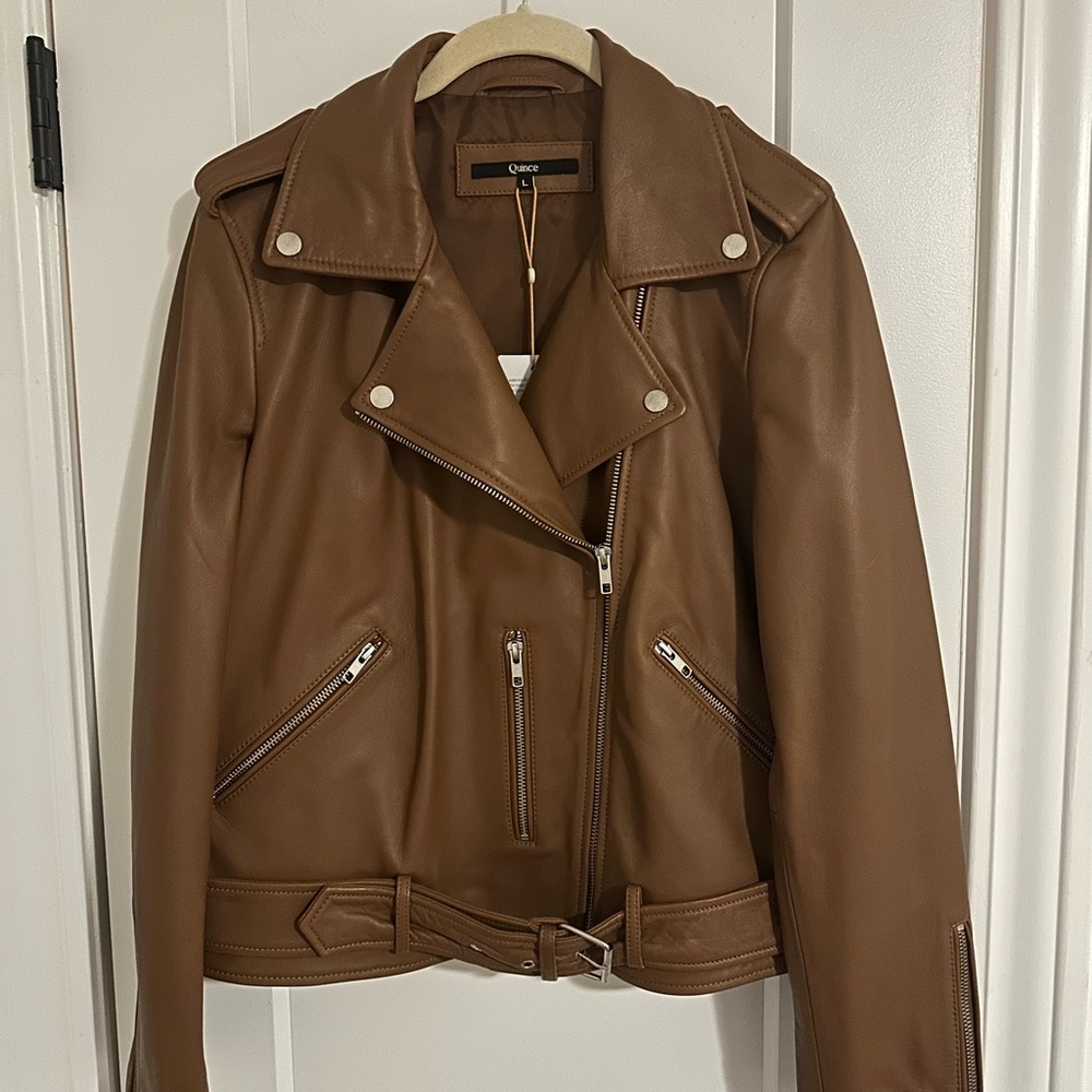 NWT 100% Leather Motorcycle Jacket in Cognac